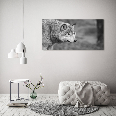 Cuadro canvas moderno de gran formato horizontal Lobo gris