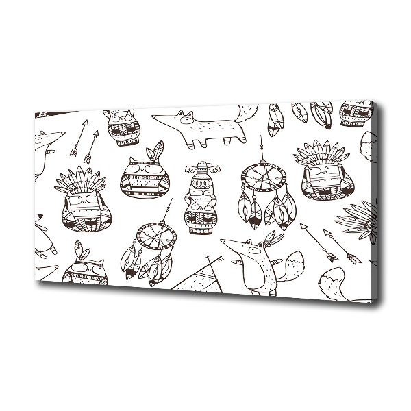 Cuadro canvas moderno de gran formato horizontal búhos indios