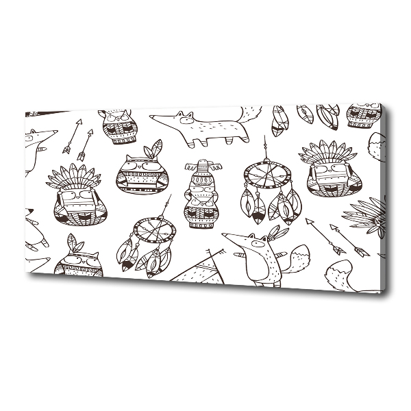 Cuadro canvas moderno de gran formato horizontal búhos indios