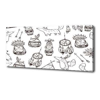 Cuadro canvas moderno de gran formato horizontal búhos indios