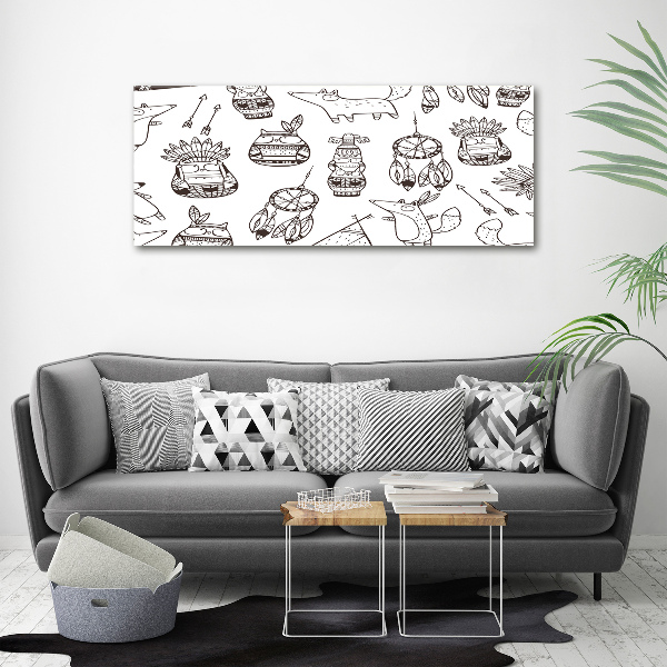 Cuadro canvas moderno de gran formato horizontal búhos indios