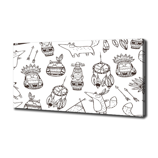 Cuadro canvas moderno de gran formato horizontal búhos indios