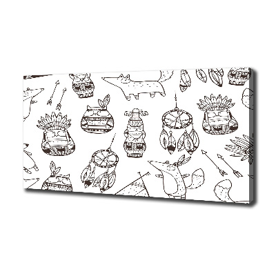 Cuadro canvas moderno de gran formato horizontal búhos indios