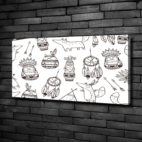 Cuadro canvas moderno de gran formato horizontal búhos indios