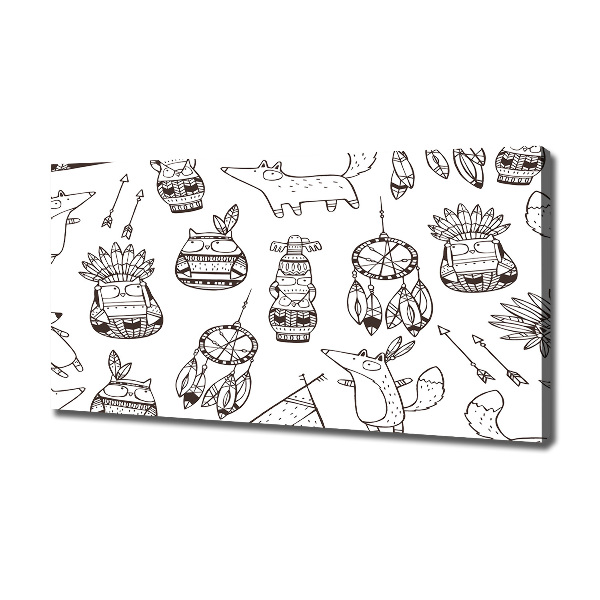 Cuadro canvas moderno de gran formato horizontal búhos indios