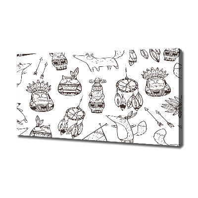 Cuadro canvas moderno de gran formato horizontal búhos indios