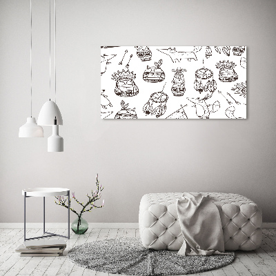 Cuadro canvas moderno de gran formato horizontal búhos indios