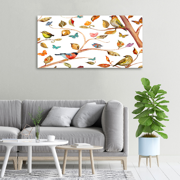 Cuadro canvas con impresión uv duradera horizontal Pájaros y mariposas