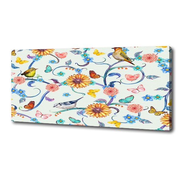 Foto en lienzo con acabado profesional horizontal Flores y pájaros