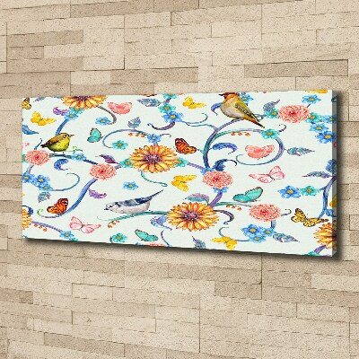 Foto en lienzo con acabado profesional horizontal Flores y pájaros