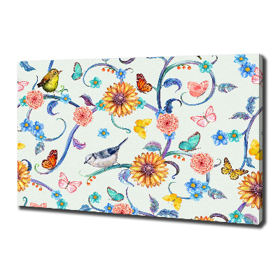 Foto en lienzo con acabado profesional horizontal Flores y pájaros