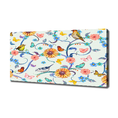 Foto obraz na płótnie Kwiaty i ptaki