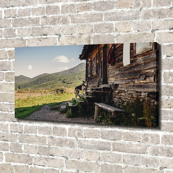 Fotocuadro en lienzo de alta calidad horizontal Casa de madera en las montañas