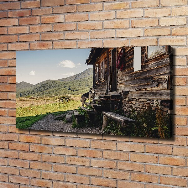 Fotocuadro en lienzo de alta calidad horizontal Casa de madera en las montañas