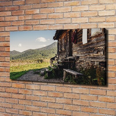 Fotocuadro en lienzo de alta calidad horizontal Casa de madera en las montañas