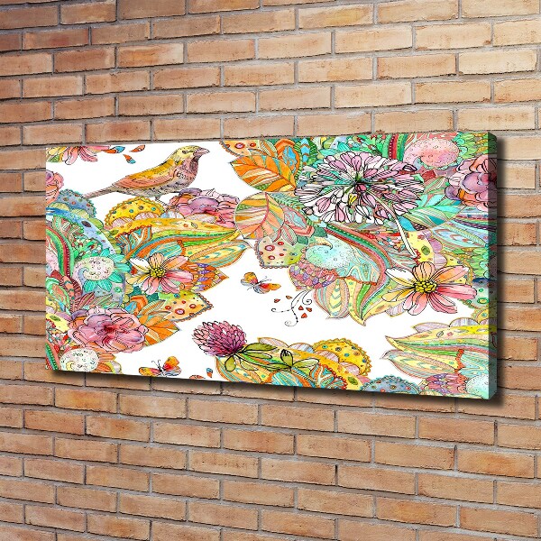 Cuadro canvas con impresión uv duradera horizontal Pájaro y adornos