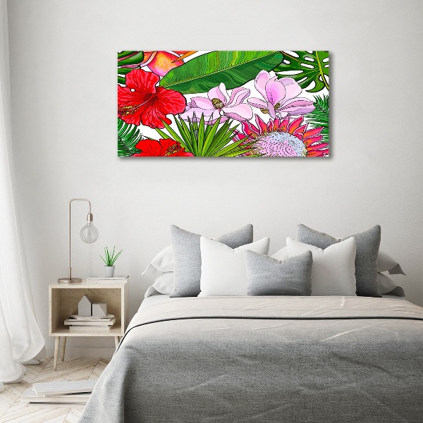 Cuadro canvas con impresión uv duradera horizontal flores hawaianas