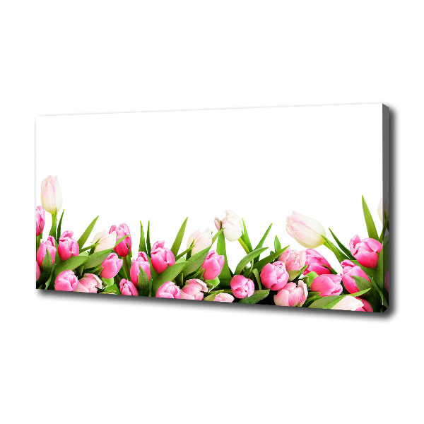 Cuadro canvas moderno de gran formato horizontal tulipanes rosados
