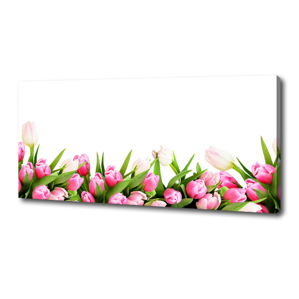 Cuadro canvas moderno de gran formato horizontal tulipanes rosados