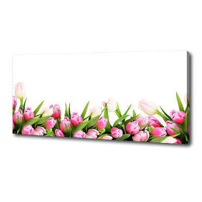 Cuadro canvas moderno de gran formato horizontal tulipanes rosados