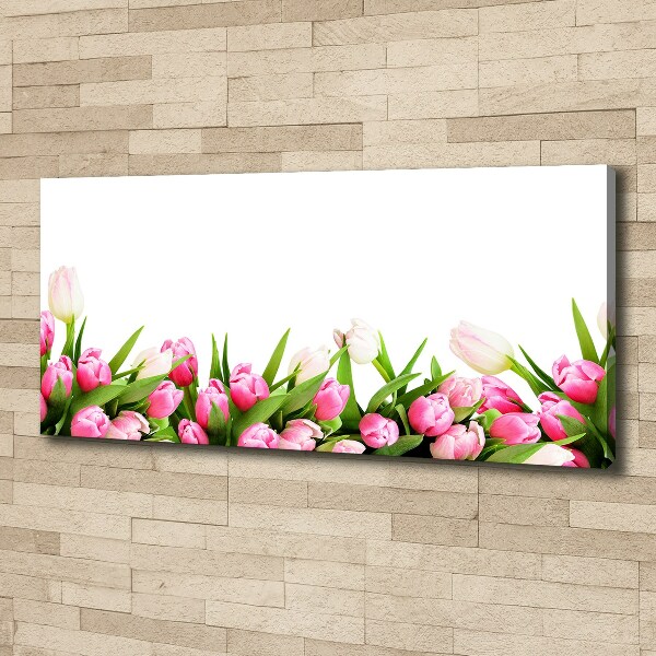 Cuadro canvas moderno de gran formato horizontal tulipanes rosados