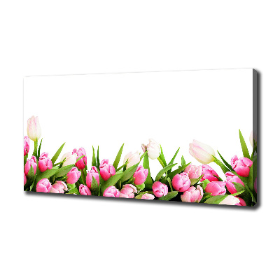 Cuadro canvas moderno de gran formato horizontal tulipanes rosados
