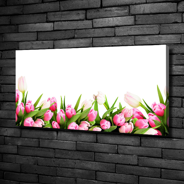 Cuadro canvas moderno de gran formato horizontal tulipanes rosados