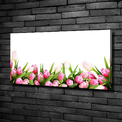 Cuadro canvas moderno de gran formato horizontal tulipanes rosados