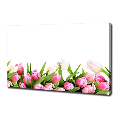 Cuadro canvas moderno de gran formato horizontal tulipanes rosados