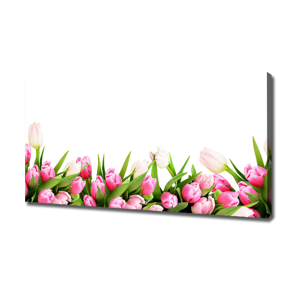 Cuadro canvas moderno de gran formato horizontal tulipanes rosados