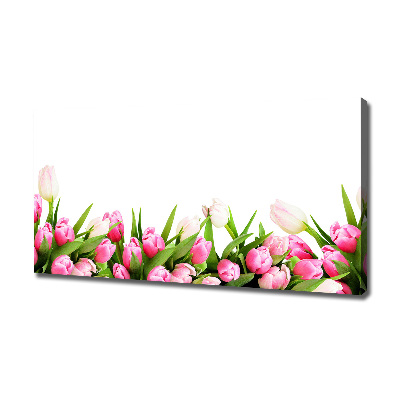 Cuadro canvas moderno de gran formato horizontal tulipanes rosados