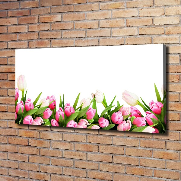 Cuadro canvas moderno de gran formato horizontal tulipanes rosados