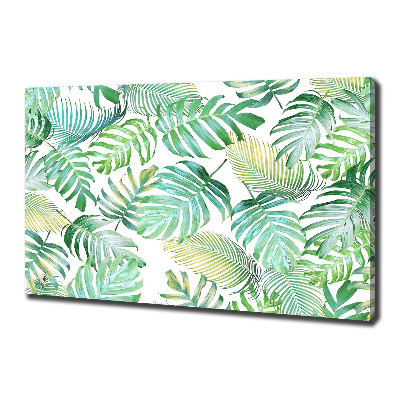 Cuadro canvas moderno de gran formato horizontal hojas tropicales