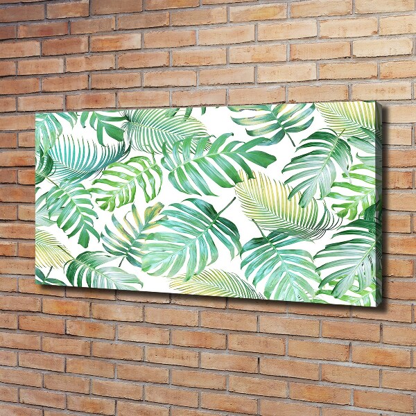 Cuadro canvas moderno de gran formato horizontal hojas tropicales