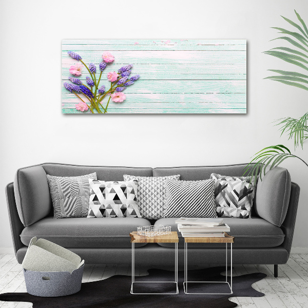 Cuadro canvas moderno de gran formato horizontal Lavanda sobre madera