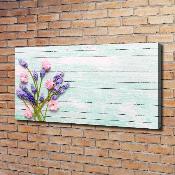 Cuadro canvas moderno de gran formato horizontal Lavanda sobre madera