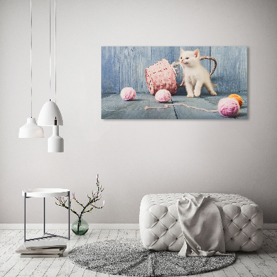 Fotocuadro en lienzo de alta calidad horizontal Gato blanco y madejas