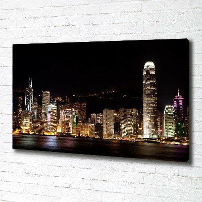 Cuadro canvas moderno de gran formato horizontal Hong Kong de noche