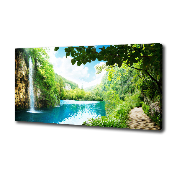 Cuadro canvas moderno de gran formato horizontal Cascada en el bosque