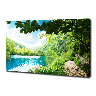 Cuadro canvas moderno de gran formato horizontal Cascada en el bosque