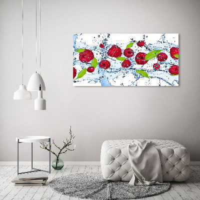 Fotocuadro en lienzo de alta calidad horizontal Frambuesas y agua