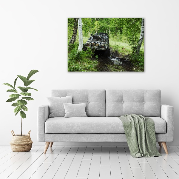 Fotocuadro en lienzo de alta calidad horizontal Jeep en el bosque