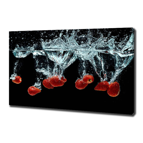 Cuadro canvas moderno de gran formato horizontal Fresas bajo el agua