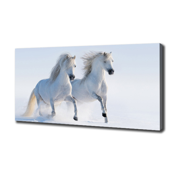 Cuadro canvas moderno de gran formato horizontal Dos caballos en la nieve