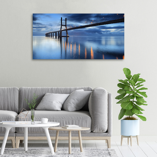 Cuadro canvas moderno de gran formato horizontal Puente iluminado