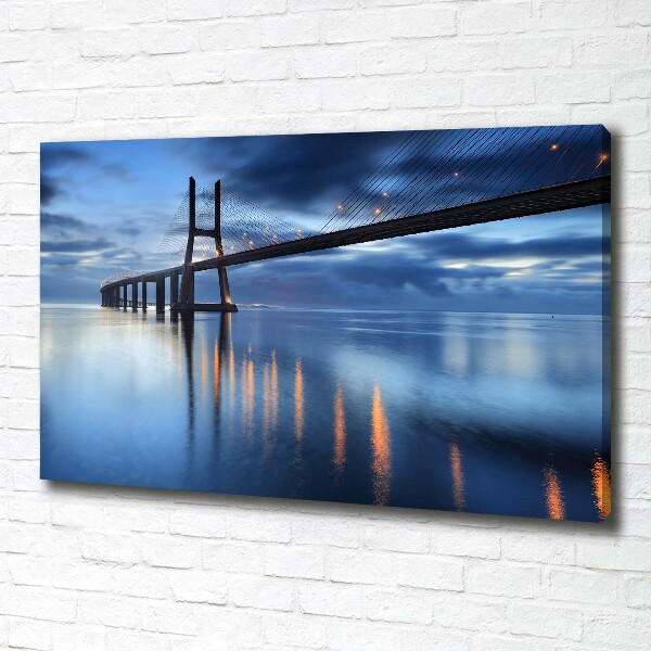 Cuadro canvas moderno de gran formato horizontal Puente iluminado
