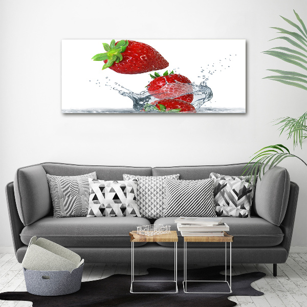 Cuadro canvas moderno de gran formato horizontal Fresas y agua