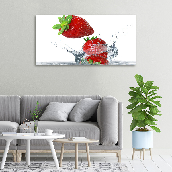 Cuadro canvas moderno de gran formato horizontal Fresas y agua