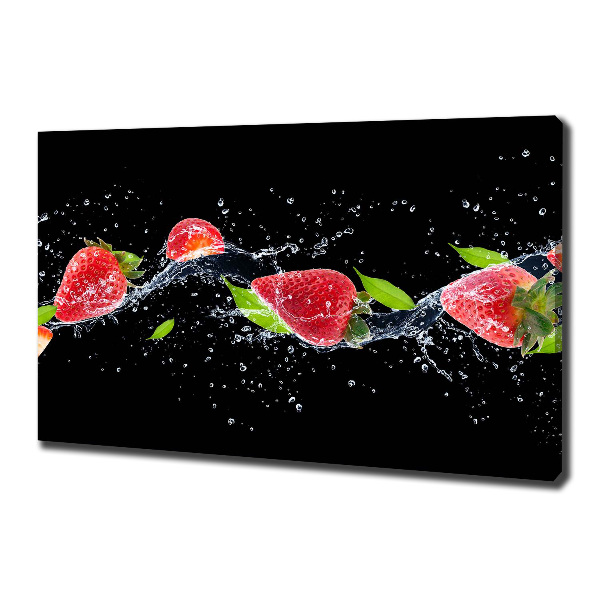 Fotocuadro en lienzo de alta calidad horizontal Fresas y agua