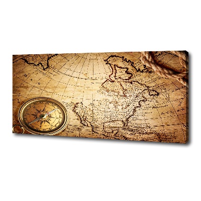Fotocuadro en lienzo de alta calidad horizontal Brújula en el mapa